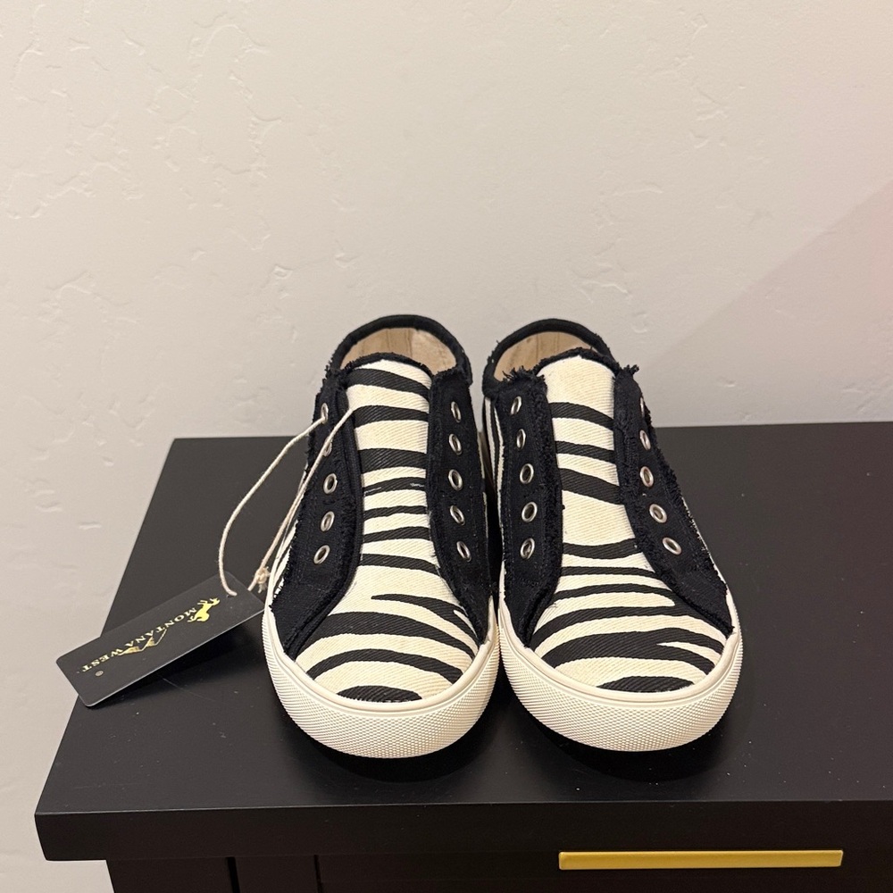 Montana West Black and Cream Zebra Sneakers Size 7 New with tag and box.